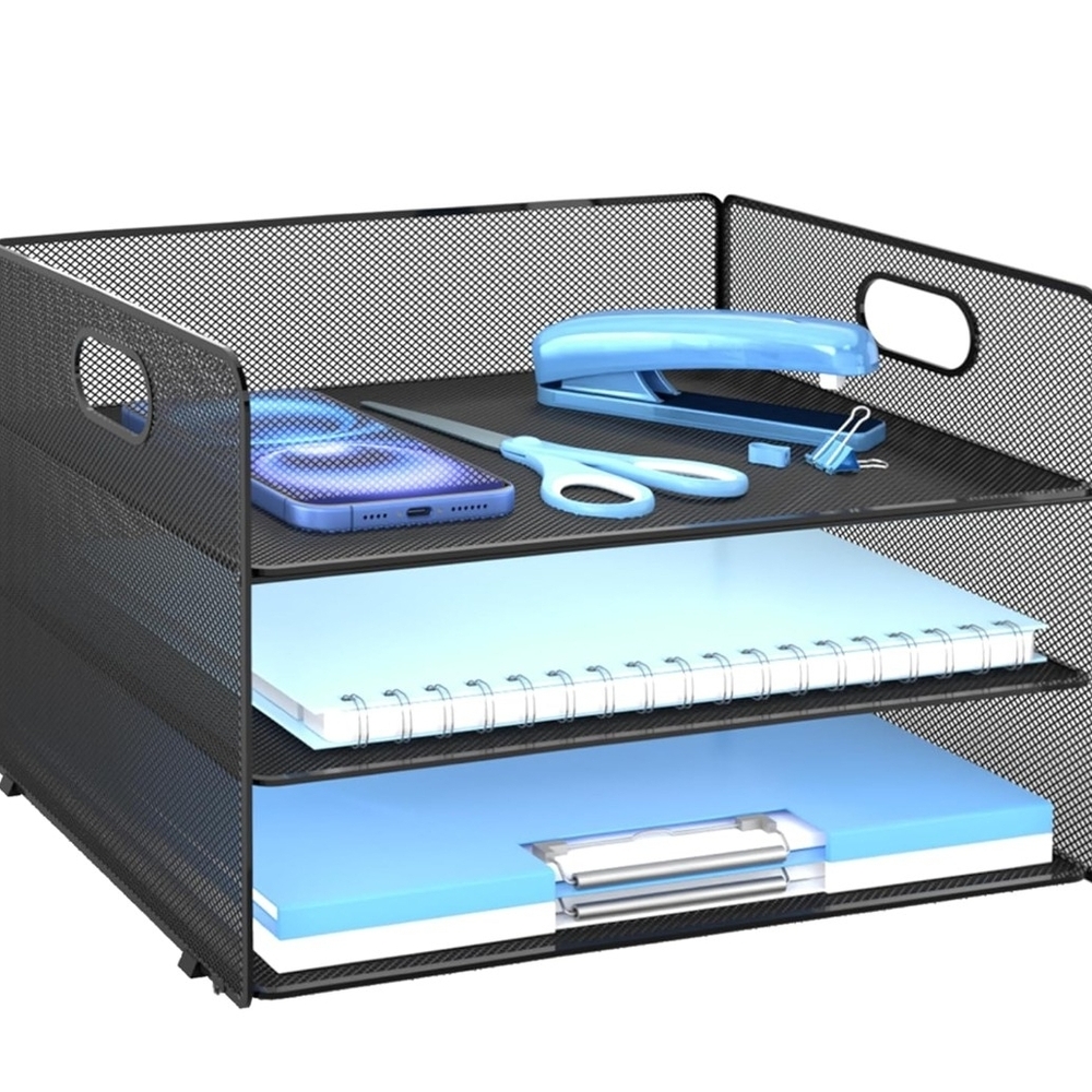 Sleek Black Mesh Desk Organizer